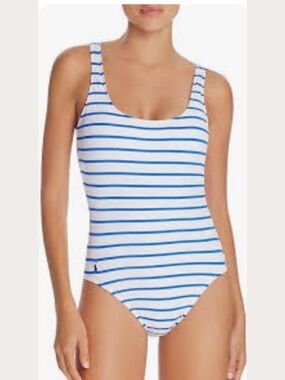 Polo Ralph Lauren Striped White Blue Swimsuit Bathing Suit Sz L